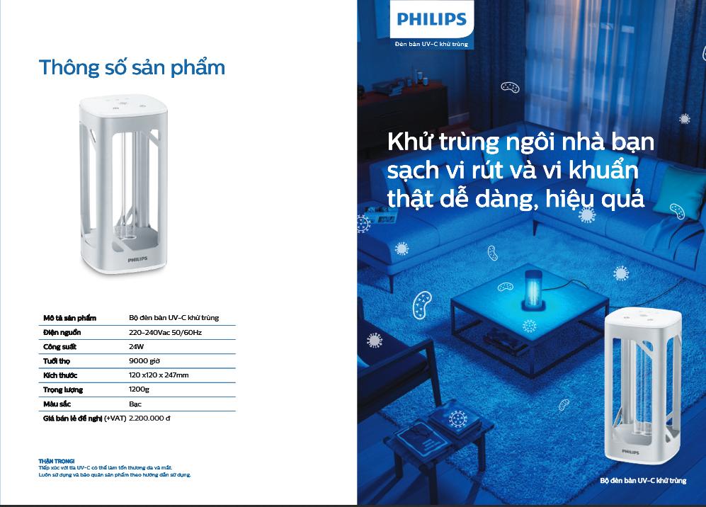 Đèn bàn UVC diệt khuẩn Philips khử trùng không khí hiệu quả