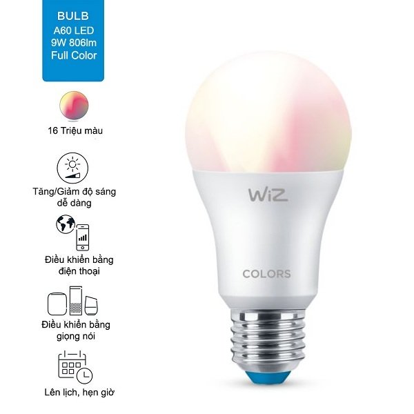 Bóng đèn thông minh 16 triệu màu WiZ sử dụng đui đèn E27