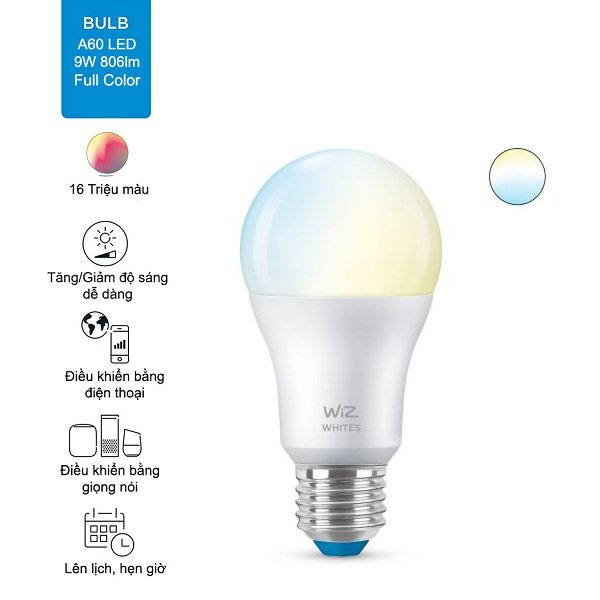 Bóng đèn thông minh 16 triệu màu WiZ sử dụng đui đèn E27
